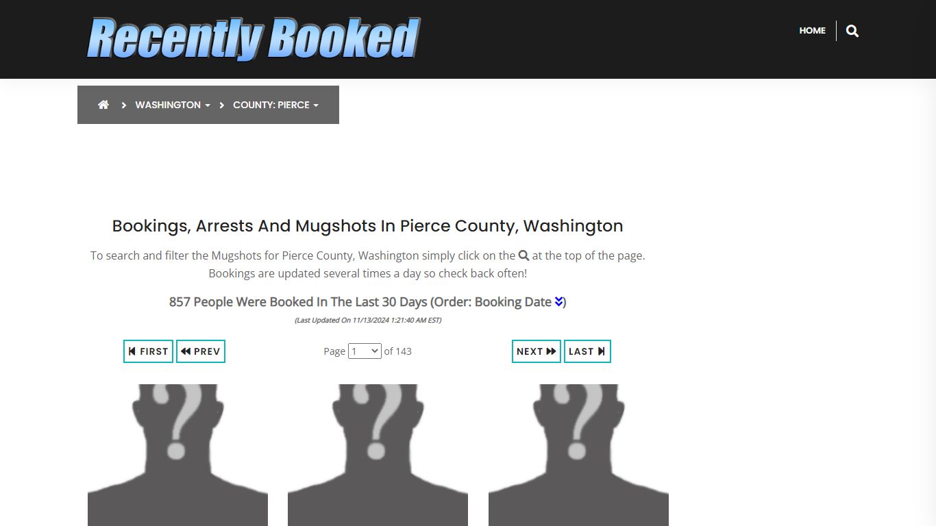 Bookings, Arrests and Mugshots in Pierce County, Washington