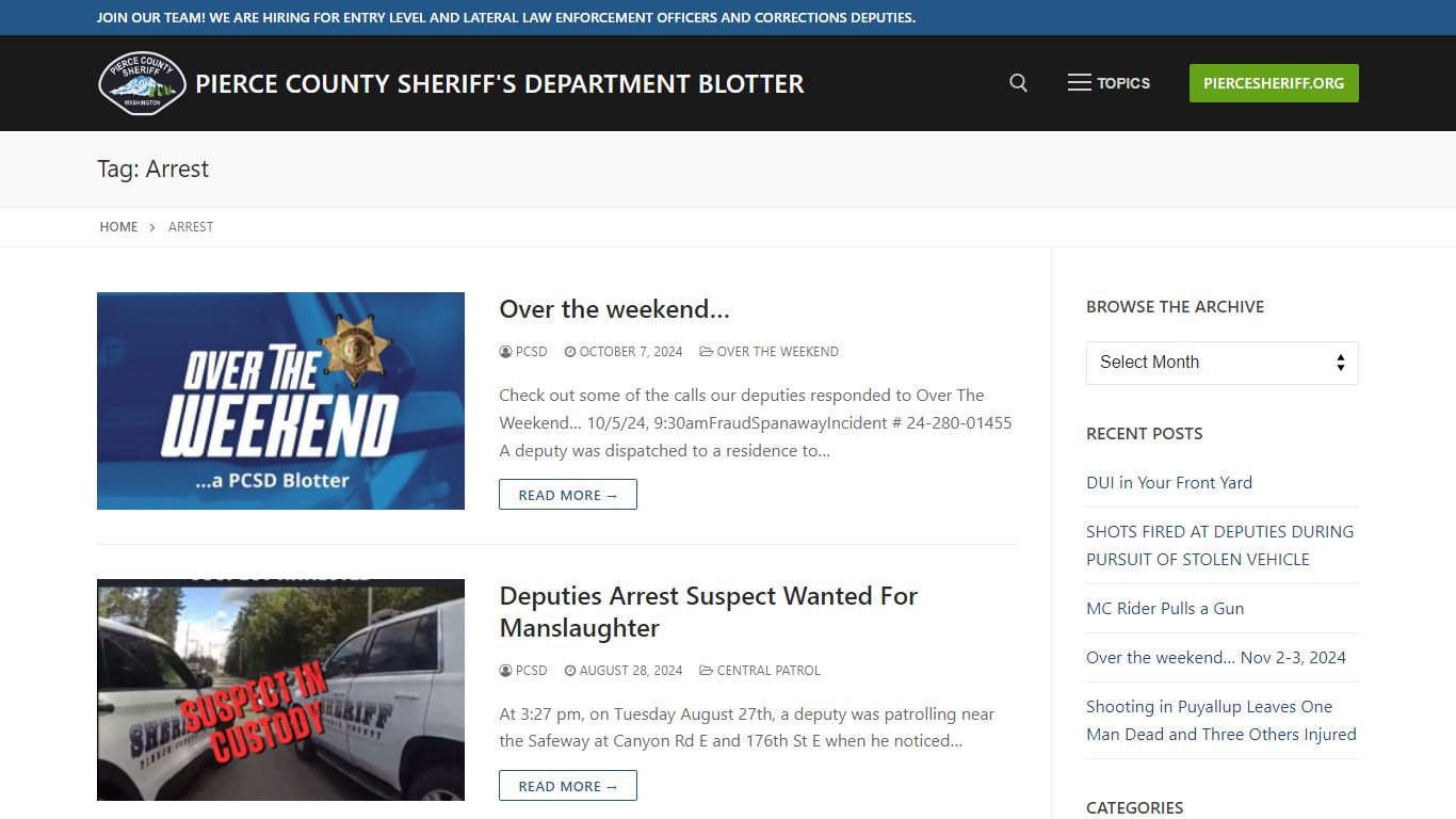 Arrest - Pierce County Sheriff's Department Blotter