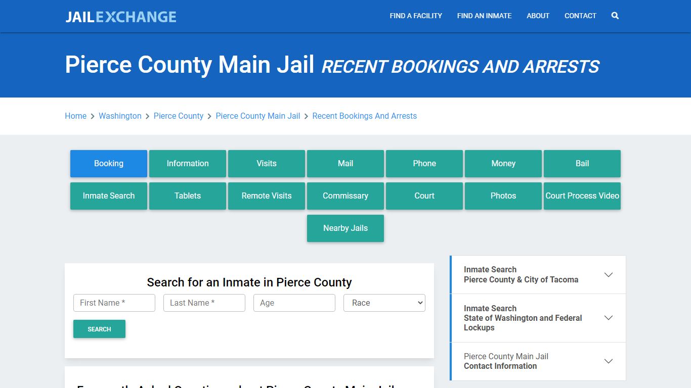 Pierce County Main Jail WA Recent Arrests and Bookings